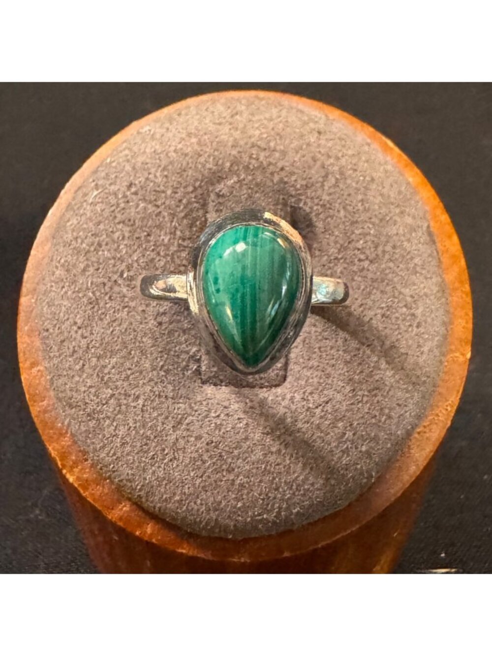 VTG Sterling Silver 925 Malachite Teardrop Bezel Set Statement Ring Size 6